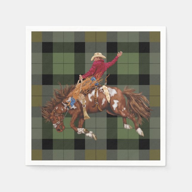 Rodeo Cowboy on Bucking Bronco Napkin (Front)