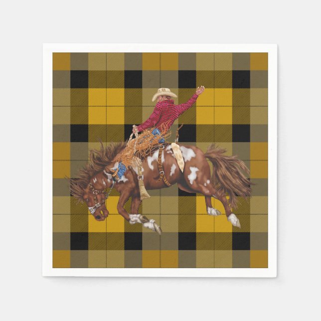 Rodeo Cowboy on Bucking Bronco Napkin (Front)