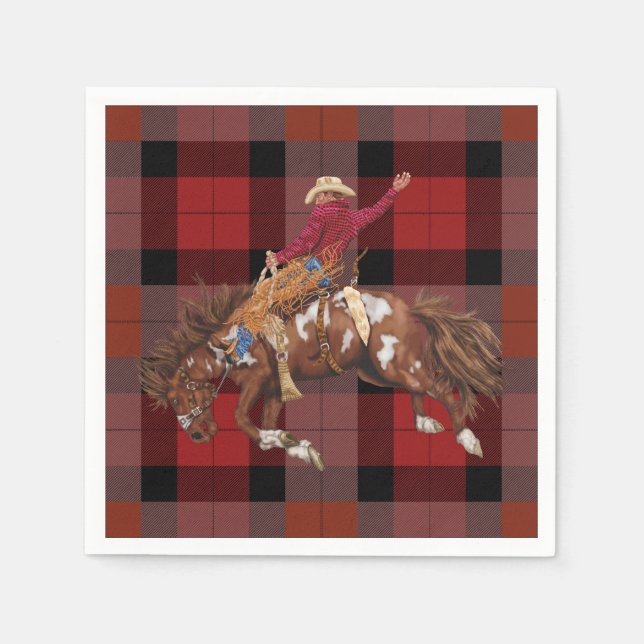 Rodeo Cowboy on Bucking Bronco Napkin (Front)