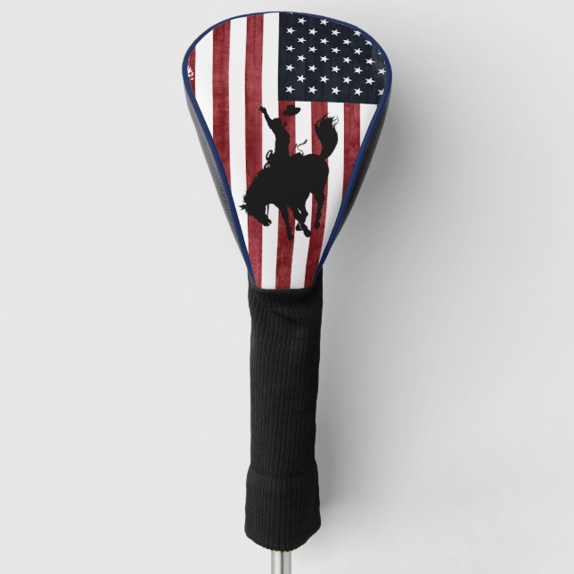 Rodeo Cowboy Patriotic Grunge Flag Golf Head Cover (Front)