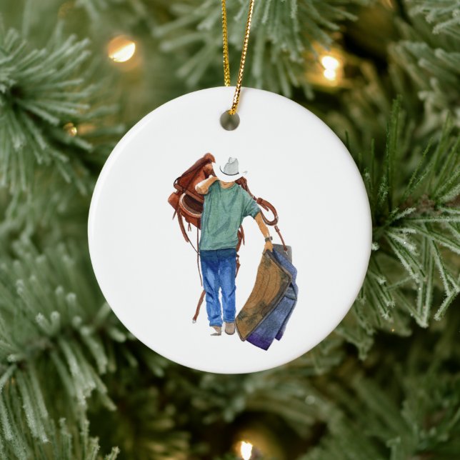 Rodeo Cowboy, Personalise The Back  Ceramic Tree Decoration (Tree)