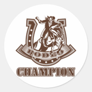 rodeo cowboy riding bronco horseshoe classic round sticker