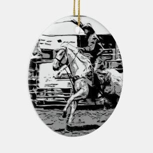 Rodeo Cowboy  - Steer Roping Event Ceramic Tree Decoration