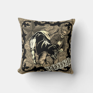Rodeo Cowboy Steer Wrestling Throw Pillow