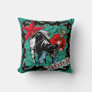 Rodeo Cowboy Steer Wrestling Throw Pillow