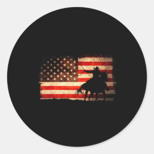 Rodeo Cowboy Western Country Horse Usa Flag 4th Of Classic Round Sticker