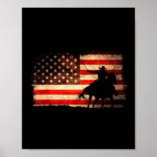 Rodeo Cowboy Western Country Horse Usa Flag 4th Of Poster