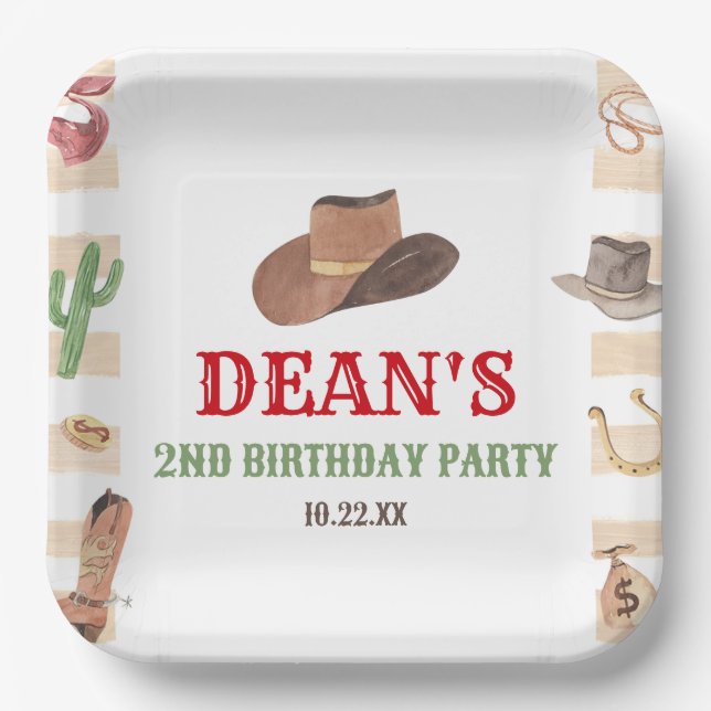Rodeo Cowboy Western Wild West Birthday Party Paper Plate (Front)