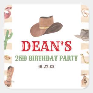 Rodeo Cowboy Western Wild West Birthday Party Square Sticker