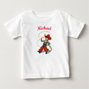 Rodeo cowboy with lasso rope personalised name boy baby T-Shirt