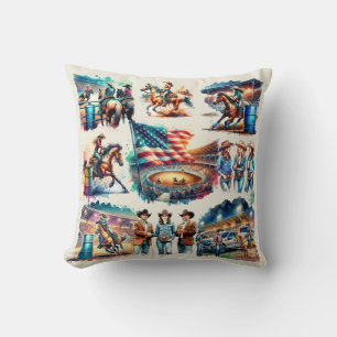 Rodeo Cowgirl Barrel Racing Scenes Cushion