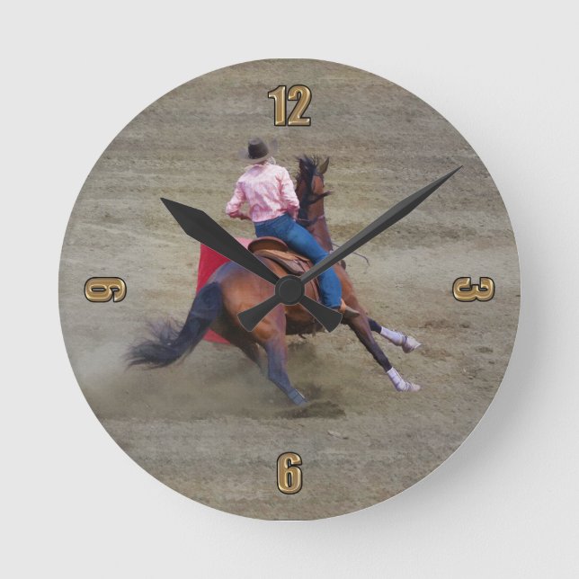 Rodeo Cowgirl Barrel-Racing Western Themed Clock (Front)