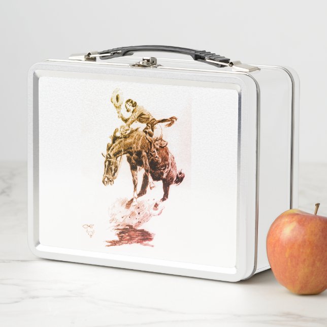 Rodeo Cowgirl (by C.M. Russell) Metal Lunch Box (In Situ)