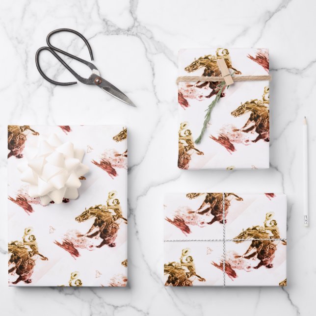 Rodeo Cowgirl (by C.M. Russell) Wrapping Paper Sheet (Front)