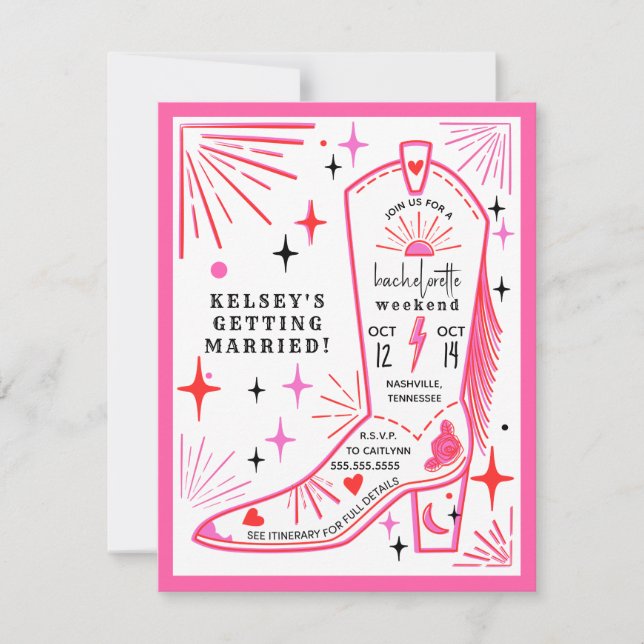 Rodeo Cowgirl Pink Bachelorette Weekend Itinerary Invitation (Front)