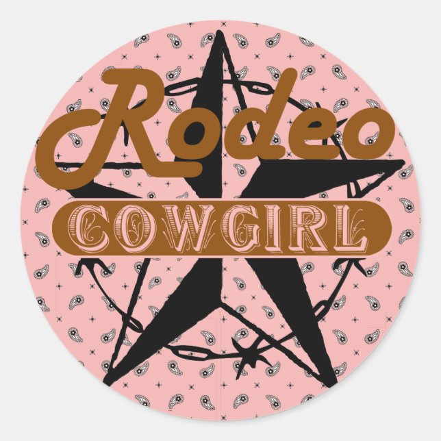 Rodeo Cowgirl Pink Bandanna Star Barbed Wire Classic Round Sticker (Front)