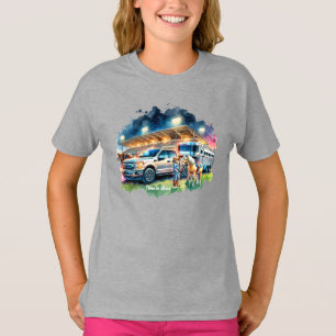 Rodeo Cowgirl With Horse Truck And Trailer T-Shirt
