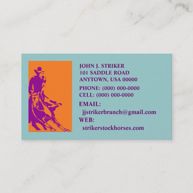 RODEO CUTTING STOCK HORSE BUSINESS CARDS COWBOY (Front)