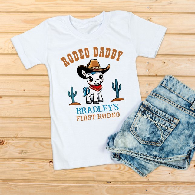 Rodeo daddy cowboy baby horse birthday party T-Shirt (Rodeo daddy First rodeo western birthday party shirt cowboy horse matching family photoshoot shirt)