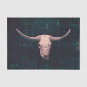 Rodeo Dark Teal Green Rustic Western Bull Skull Tissue Paper