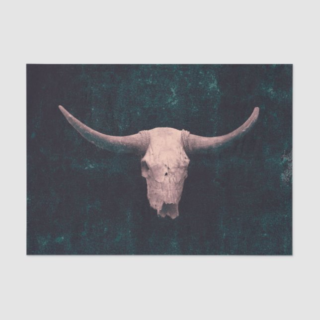 Rodeo Dark Teal Green Rustic Western Bull Skull Tissue Paper (Front)