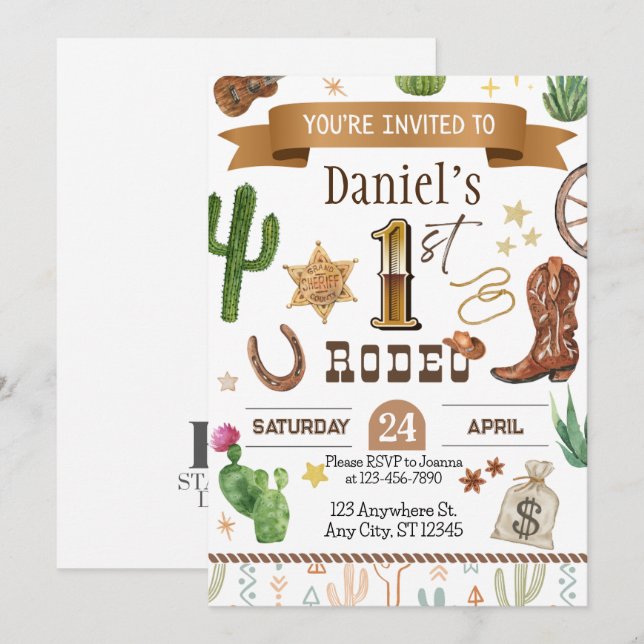Rodeo First Birthday Party Invitation (Front/Back)