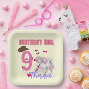 Rodeo Horses Pony Flowers Birthday Party Girl Paper Plate