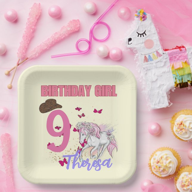 Rodeo Horses Pony Flowers Birthday Party Girl  Paper Plate (Party)