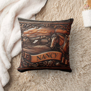 Rodeo Leather Craft Featuring Horse and Farm Cushion