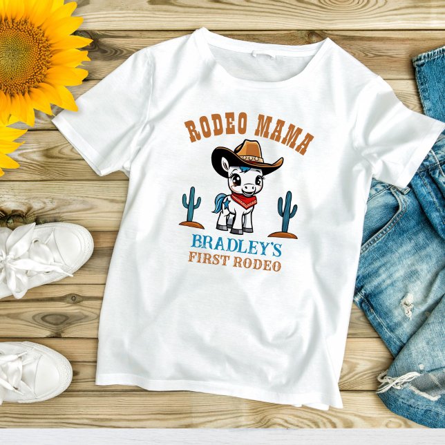 Rodeo mama cowboy baby horse birthday party T-Shirt (Rodeo mama First rodeo western birthday party shirt cowboy horse matching family photoshoot shirt)