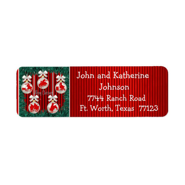 Rodeo Ornaments On Red Holiday Address Labels (Front)