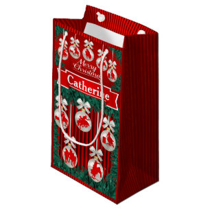 Rodeo Ornaments On Red Holiday Gift Bag