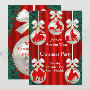 Rodeo Ornaments Wreath Border Red Invitation