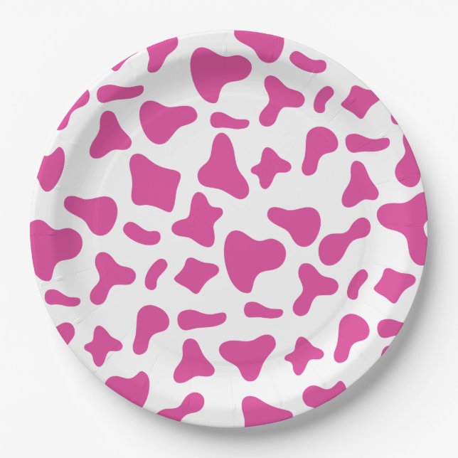 Rodeo Pink Cow Print Western Birthday Paper Plate (Front)