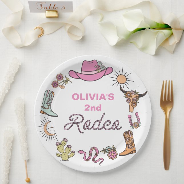 Rodeo Pink Western Cowboy Birthday Paper Plate (Wedding)