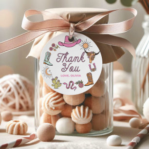 Rodeo Pink Western Cowboy Birthday Thank You Favour Tags