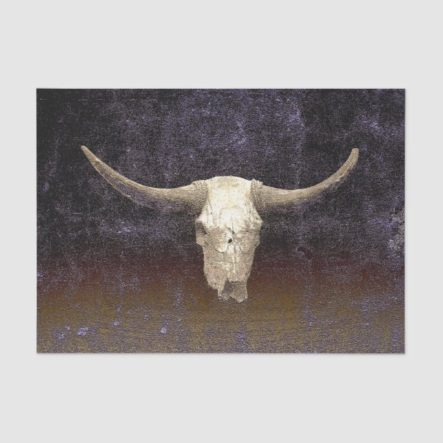 Rodeo Purple Brown Art Texture Rustic Bull Skull Tissue Paper (Front)