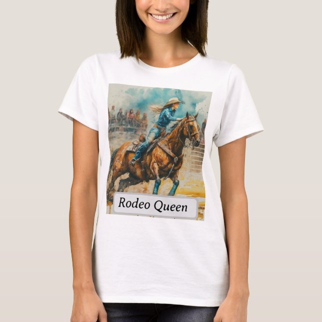 Rodeo Queen Barrel Racing Cowgirl Watercolor T-Shirt (Front)