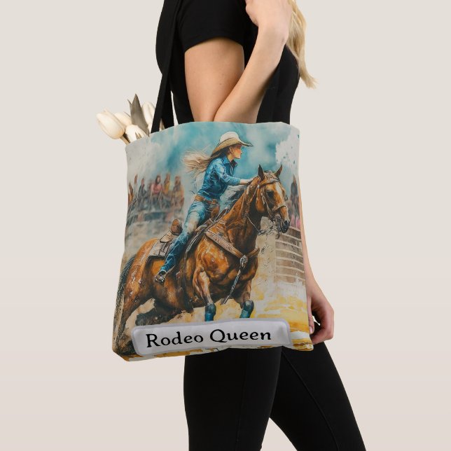 Rodeo Queen Barrel Racing Cowgirl Watercolor Tote (Close Up)