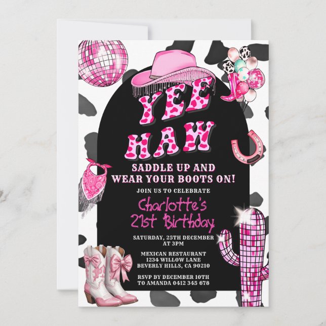 Rodeo Retro Cowgirl Birthday ANY AGE Dance Party Invitation (Front)