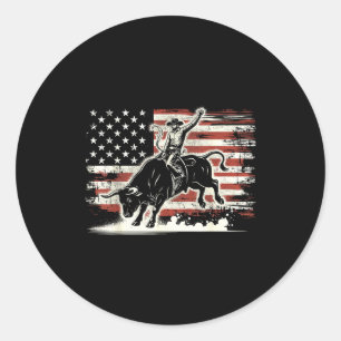 Rodeo Rider Bull Patriotic Cowboy Usa Flag  Classic Round Sticker