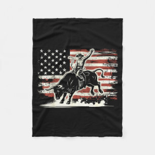 Rodeo Rider Bull Patriotic Cowboy Usa Flag Fleece Blanket