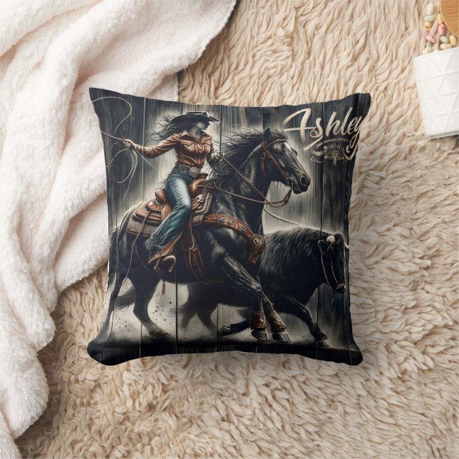 Rodeo Rider Chasing a Bull at Sunset Cushion (Blanket)