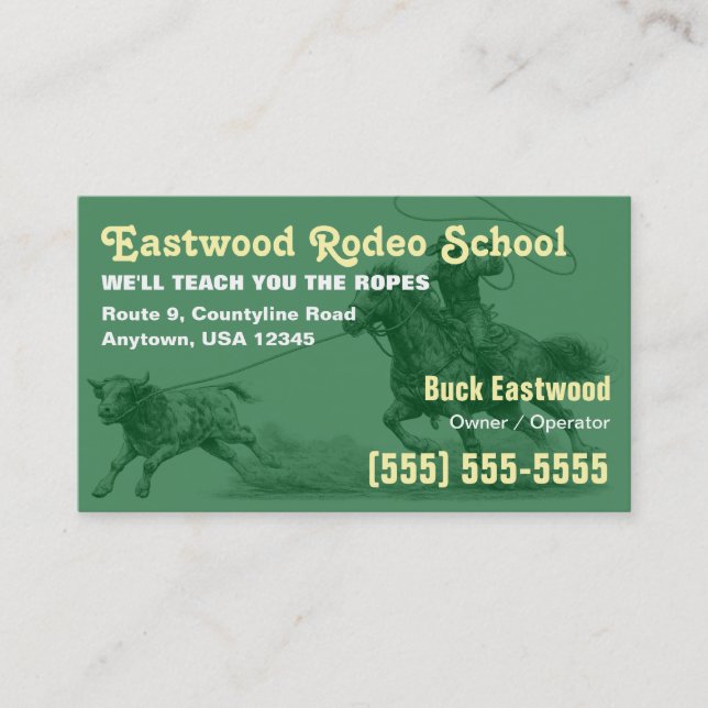 Rodeo School | Cowboy Roping Instructor Card (Front)