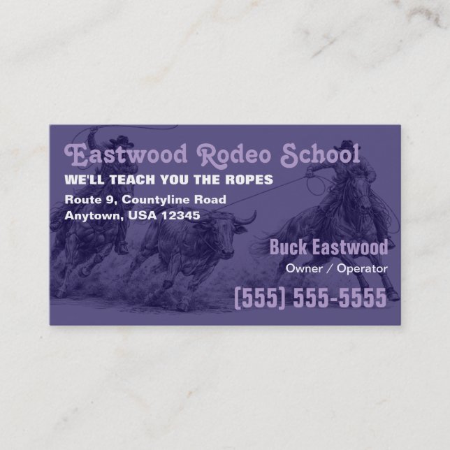 Rodeo School | Cowboy Roping Instructor Card (Front)