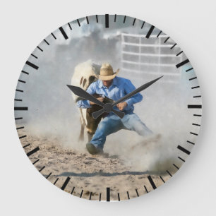 Rodeo Steer Wrestling Competition Western Large Clock