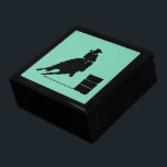 Rodeo Theme Cowgirl Barrel Racing Silhouette Gift Box<br><div class="desc">Silhouette of an athletic cowgirl barrel racing with her horse. Exciting rodeo action illustration. Background is a mint green colour. Great for rodeo fans and horse lovers.</div>