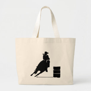 Rodeo Theme Cowgirl Barrel Racing Silhouette Large Tote Bag