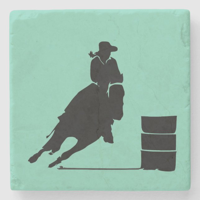 Rodeo Theme Cowgirl Barrel Racing Silhouette Stone Coaster (Front)