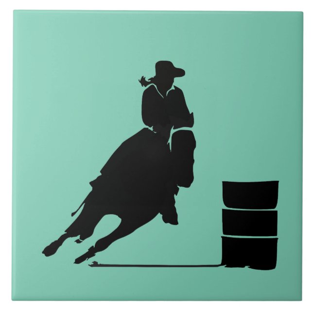 Rodeo Theme Cowgirl Barrel Racing Silhouette Tile (Front)